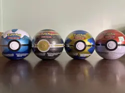 Pokemon TCG Pokeball Tin 4 Pack Set Sealed RARE CODES! Exact Tins In Photos. - Image 1