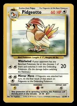 1999 Pokemon 22/102 Pidgeotto Base Set Rare LP MP - Image 1