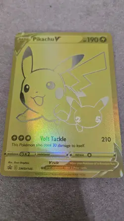 Pikachu V SWSH145 Sword & Shield Black Star Promo Card Pokemon Gold Holo Rare - Image 1