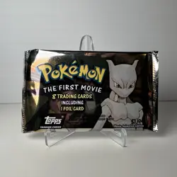 Vintage Topps Pokemon The First Movie Booster Pack 9 Cards Foil Black Logo New - Image 1
