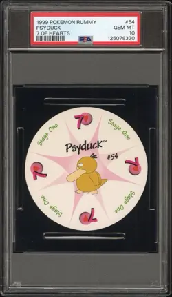 Psyduck Pokemon Card Rummy Playing Card Poker 7 Hearts 1999 WOTC Nintendo PSA 10 - Image 1