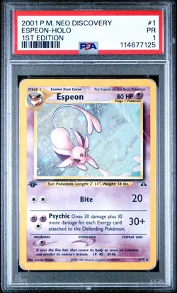 PSA 1 PR POOR Espeon 1/75 1st Edition Neo Discovery 2001 POP 12 Pokemon - Image 1