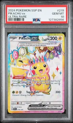 PSA 10 Pikachu EX 219/191 Full Art Ultra Rare Pokemon TCG Surging Sparks - Image 1