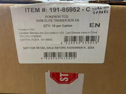 Pokemon SV08 TCG SV Surging Sparks ETB Elite Trainer 10 Box Factory Sealed Case - Image 1