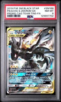Pokemon Pikachu & Zekrom Tag Team GX SM168 Alternate Full Art Holo PSA 8 - Image 1