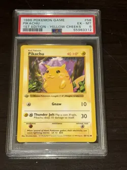 Pikachu 1st Edition Base Set Shadowless Card 58/102 Yellow Cheeks PSA 6 - Image 1