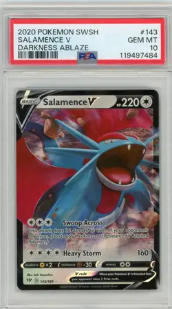 2020 Pokemon SWSH Darkness Ablaze Salamence V #143 PSA 10 Gem Mint - Image 1