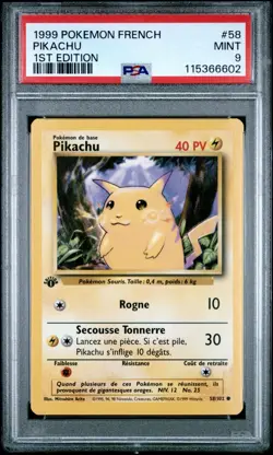 1999 Pokemon French Base Set 1st Edition Pikachu #58 PSA 9 MINT - Image 1