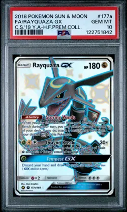 2018 POKEMON SUN & MOON CELESTIAL STORM #177A FULL ART/RAYQUAZA GX PSA 10 - Image 1