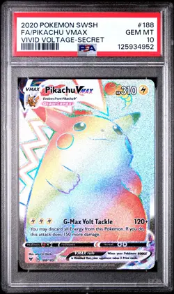 2020 POKEMON SWORD & SHIELD VIVID VOLTAGE SECRET FULL ART/PIKACHU VMAX PSA 10 - Image 1