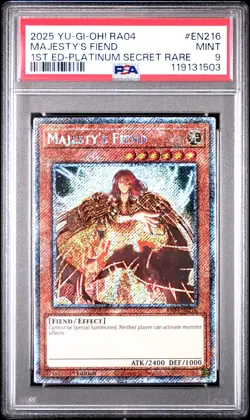 2025 YU-GI-OH! RA04-QUARTER CENTURY STAMPEDE 1ST ED #EN216 MAJESTY'S FIEND PSA 9 - Image 1