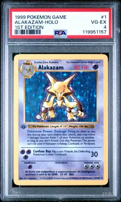 PSA 4 1999 Base Set 1st Edition Shadowless Alakazam 1/102 Holo Foil Pokemon WOTC - Image 1