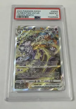 PSA 10 Gem 2023 POKEMON SWORD & SHIELD CROWN ZENITH #GG44 FULL ART MEWTWO VSTAR - Image 1