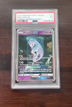 2017 POKEMON SUN & MOON SHINING LEGENDS SECRET RARE #78 MEWTWO GX PSA 7 - Image 1