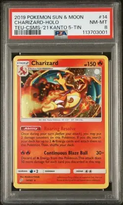2019 POKEMON SUN & MOON TEAM UP #14 CHARIZARD-HOLO TEU-CSMS-'21 KANTO PSA 8 - Image 1