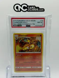 2019 POKEMON SUN & MOON TEAM UP #14 CHARIZARD-HOLO TEU-CSMS-'21 KANTO PSA 8 - Image 3