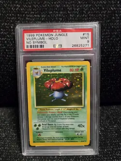 PSA 9 Mint Pokemon 1999 Unlimited Holo Vileplume Jungle No Symbol Error 15 Rare! - Image 1