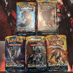 Art Set Of 5 2017 Pokemon - Sun and Moon Base Set Booster Packs Factory Sealed - Image 1
