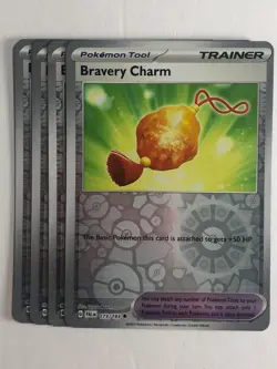 Pokemon TCG Paldea Evolved 4x Playset Reverse Holographic Bravery Charm 173/193 - Image 1