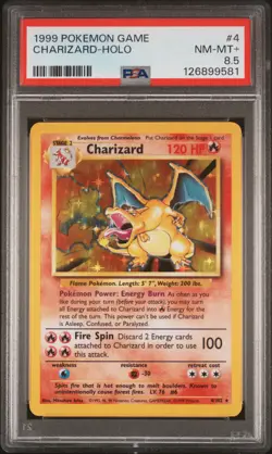 1999 POKEMON BASE SET UNLIMITED #4 CHARIZARD-HOLO PSA 8.5 - Image 1