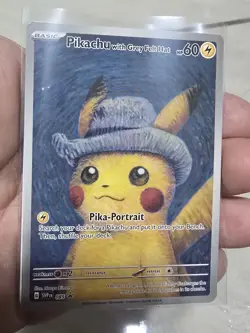 Pokemon Pikachu TCG Grey Felt Hat #085 Van Gogh Promo Card - Image 2