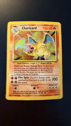 Pokemon TCG Charizard Base Set Holo Unlimited Rare Card 4/102 Heavily Played - Image 1
