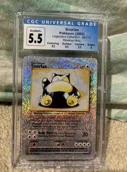 Snorlax Pokemon Card 2002 CGC 5.5 Legendary Collection Reverse Holo BLUE LABEL - Image 1