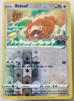 Pokemon Go Bidoof Unpeeled Ditto Reverse Holo Card 059/078 Pokemon TCG - Image 1