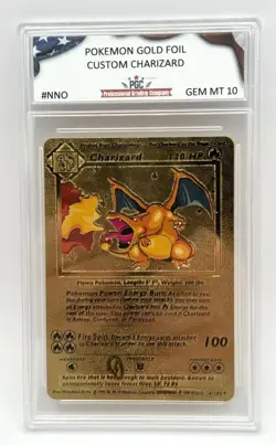 Pokemon Gold Foil Custom Charizard VMAX 120 HP Gem MT 10 PGC Sealed TCG Card - Image 1