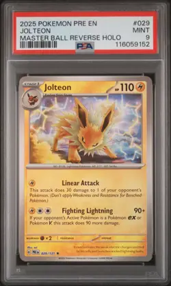 2025 Pokemon Pre En-Prismatic Evolutions #029 Jolteon Master Ball PSA 9 - Image 1