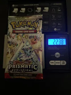 22.38g HEAVY Prismatic Evolutions Pokemon Sealed Booster Pack New - Image 1