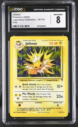CGC 8 Jolteon 2002 Legendary Collection 14/110 Holo Pokemon Card - Image 1