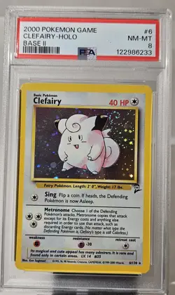 2000 Pokemon Base Set 2 CLEFAIRY- HOLO CARD # 6 PSA - 8 - Image 1
