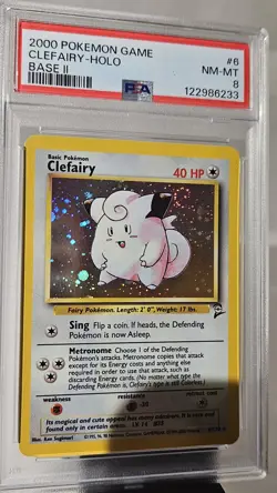 2000 Pokemon Base Set 2 CLEFAIRY- HOLO CARD # 6 PSA - 8 - Image 2