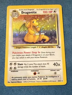 Pokemon Dragonite 4/62 - Fossil Unlimited Holo Rare Pokemon TCG Mp Moderate Play - Image 1