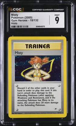 CGC 9 MINT Misty 2000 Gym Heroes 18/132 Holo Pokemon Card - Image 1