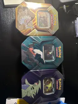 Lot Of 3 Pokemon TCG Triple Whammy Tin Set Darkrai, Slaking and Tyranitar Sealed - Image 1
