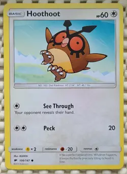 Hoothoot 106/147 Sun & Moon: Burning Shadows Common Mint/NM Pokemon - Image 1