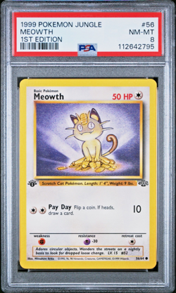 MEOWTH 1999 Pokemon Jungle 1st Edition #56 PSA 8 - Image 1