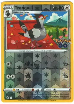 Tranquill 62/78 Pokemon GO Reverse Holo Common Pokemon TCG - Image 1