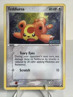 DAMAGED Teddiursa 77/115 Reverse Holo Unseen Forces AUTHENTIC Pokemon Card - Image 1