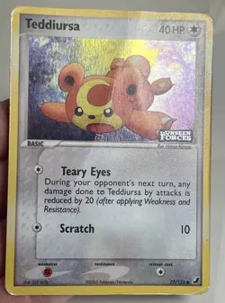 DAMAGED Teddiursa 77/115 Reverse Holo Unseen Forces AUTHENTIC Pokemon Card - Image 2