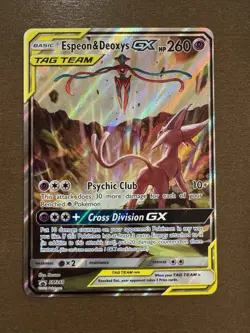 Pokemon TCG Espeon & Deoxys GX SM240 Black Star Promo Full Art Holo MINT - Image 1