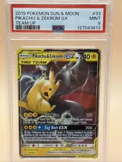 PSA 9 Pikachu & Zekrom GX 2019 Pokemon Sun & Moon #33 Team Up Mint Fast Ship - Image 1