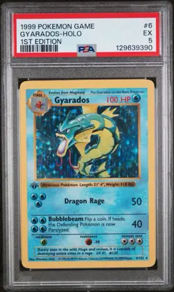 1st Edition Gyarados 1999 Pokemon Shadowless Base Set Holo Card 6/102 - Image 1