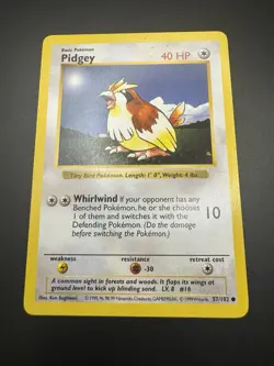 Vintage 1999 Pokemon TCG Card Pidgey Base Set 57/102 Shadowless Common - LP - Image 4