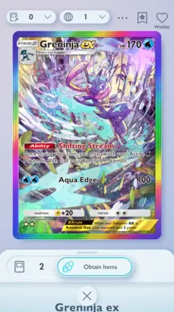 Pokemon TCG Pocket Greninja EX Rainbow Mega Rising Trade 2 Star ?? (English) - Image 1