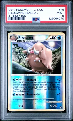 2010 POKEMON HEARTGOLD & SOULSILVER TRIUMPHANT #48 PILOSWINE-REVERSE FOIL PSA 9 - Image 1