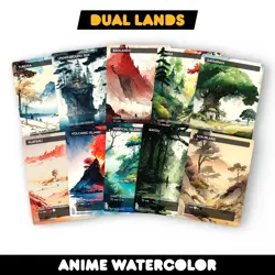 Anime Watercolor Dual Lands Bundle - Set of 10 Playtest for Magic Commander - Image 1