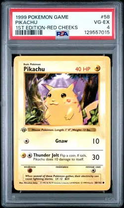 1999 POKEMON BASE SET 1ST EDITION-RED CHEEKS #58 PIKACHU PSA 4 - Image 1